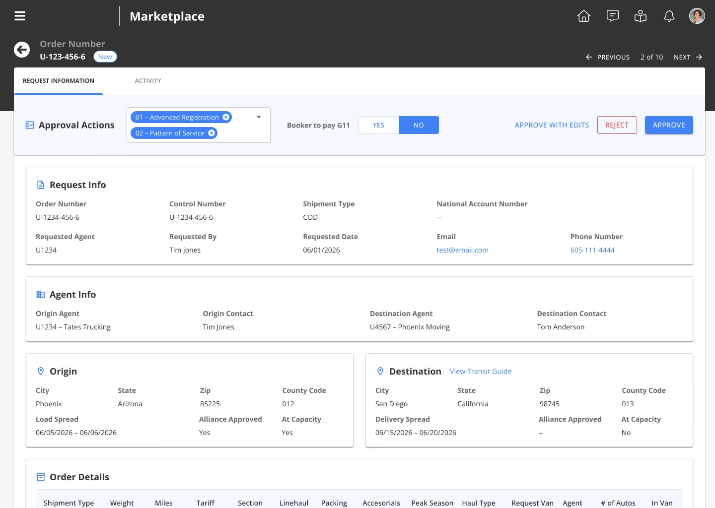 Full-page review with approval actions pinned